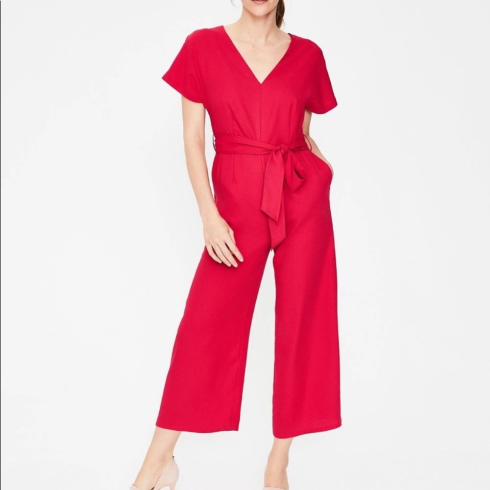 Boden Romilly Jumpsuit Red Wide Leg Cropped size 10